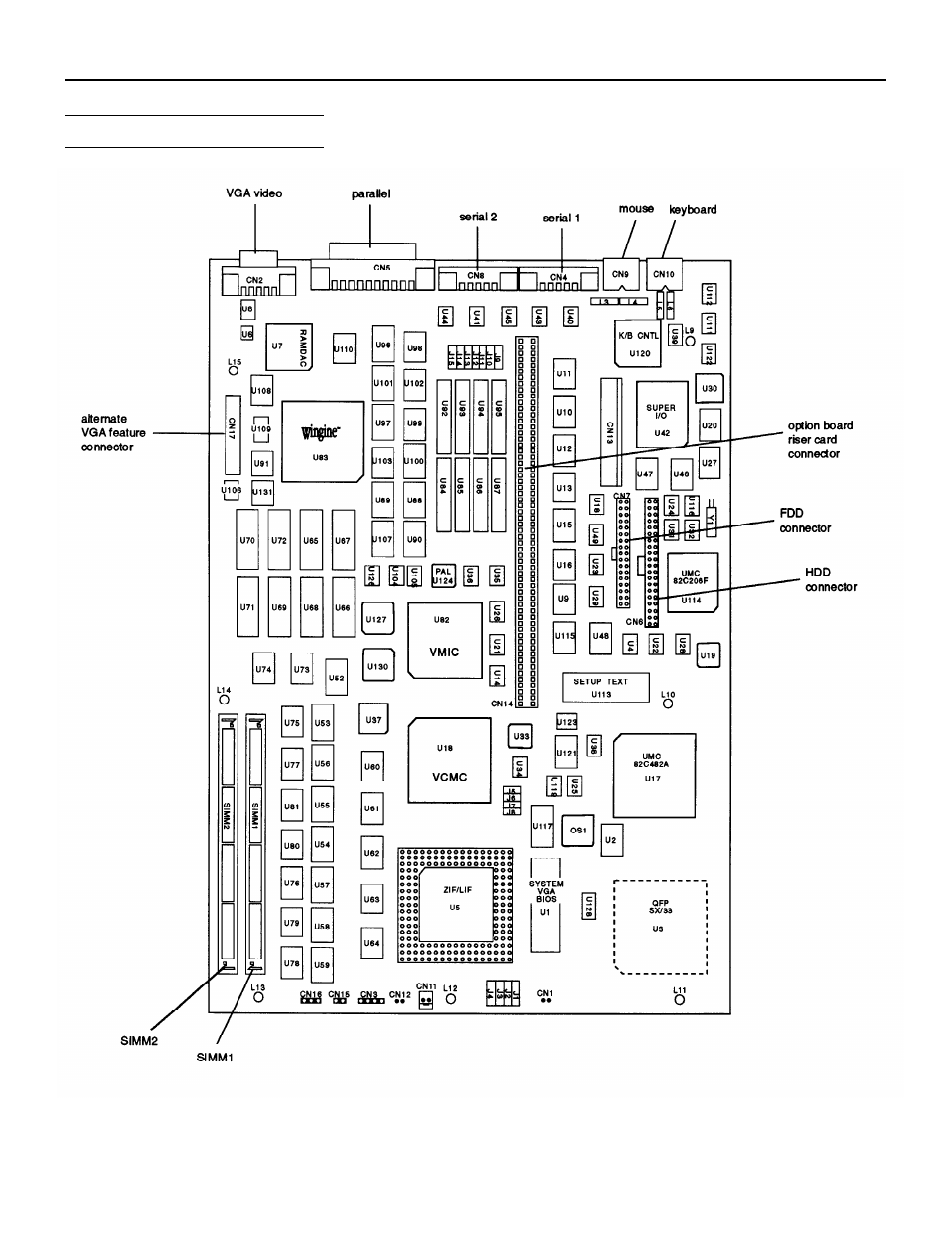 Main system board diagram | Epson Endeavor power (SPEED) hard disk diskette WG User Manual | Page 4 / 8