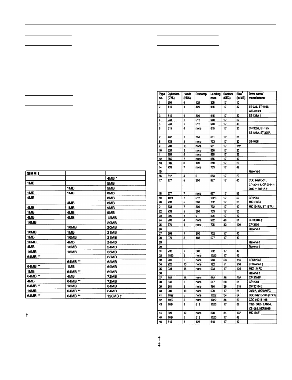 Processor chips, Simm installation, Hard disk drive types | Processor chips hard disk drive types | Epson Endeavor power (SPEED) hard disk diskette WG User Manual | Page 7 / 8