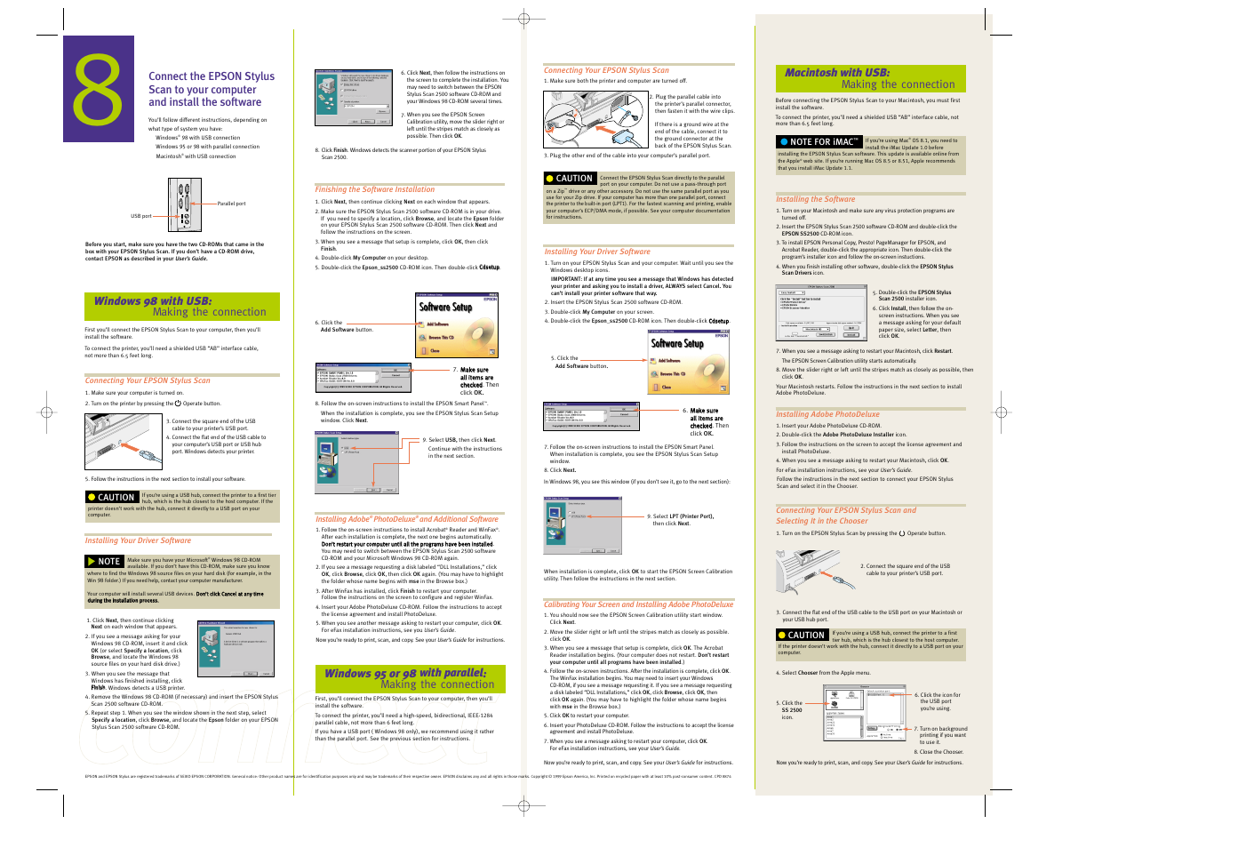 Windows 98 with usb, Windows 95 or 98 with parallel | Epson Stylus Scan 2500 User Manual | Page 3 / 4