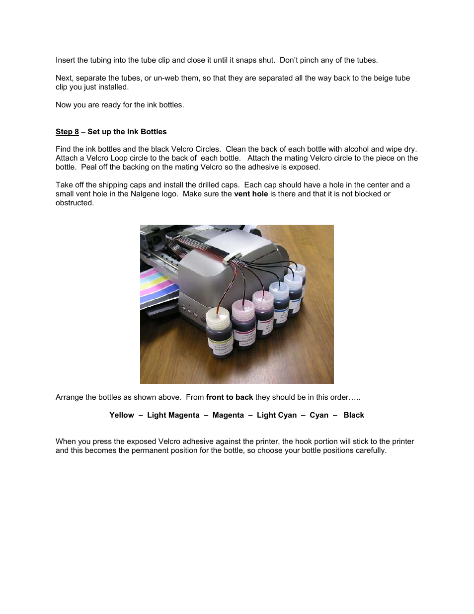 Step 8 – set up the ink bottles, Yellow – light magenta – magenta – light cy | Epson CFS-900P User Manual | Page 5 / 7