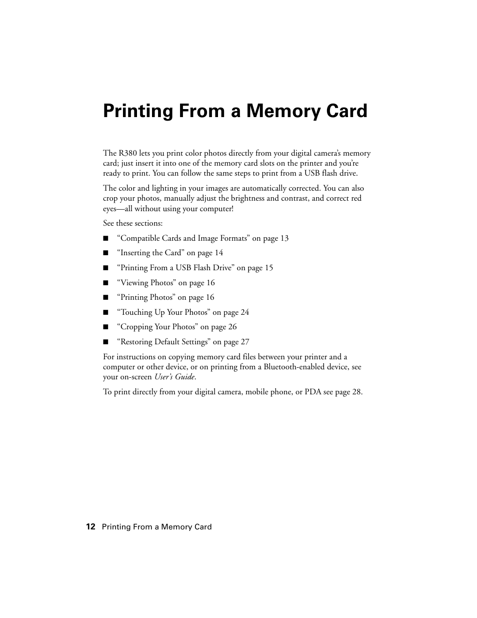 Printing from a memory card | Epson R380 User Manual | Page 12 / 72