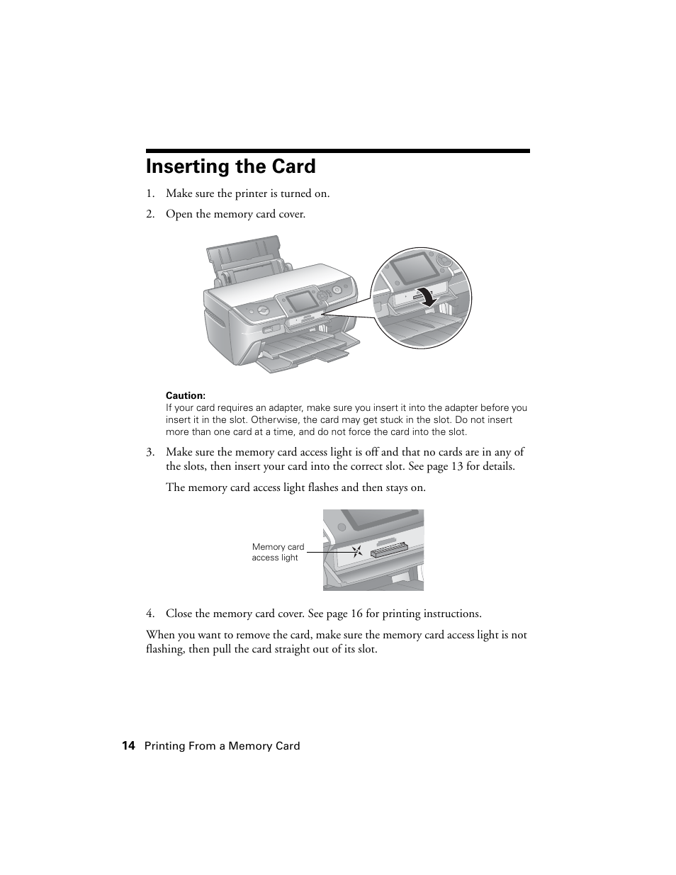 Inserting the card | Epson R380 User Manual | Page 14 / 72