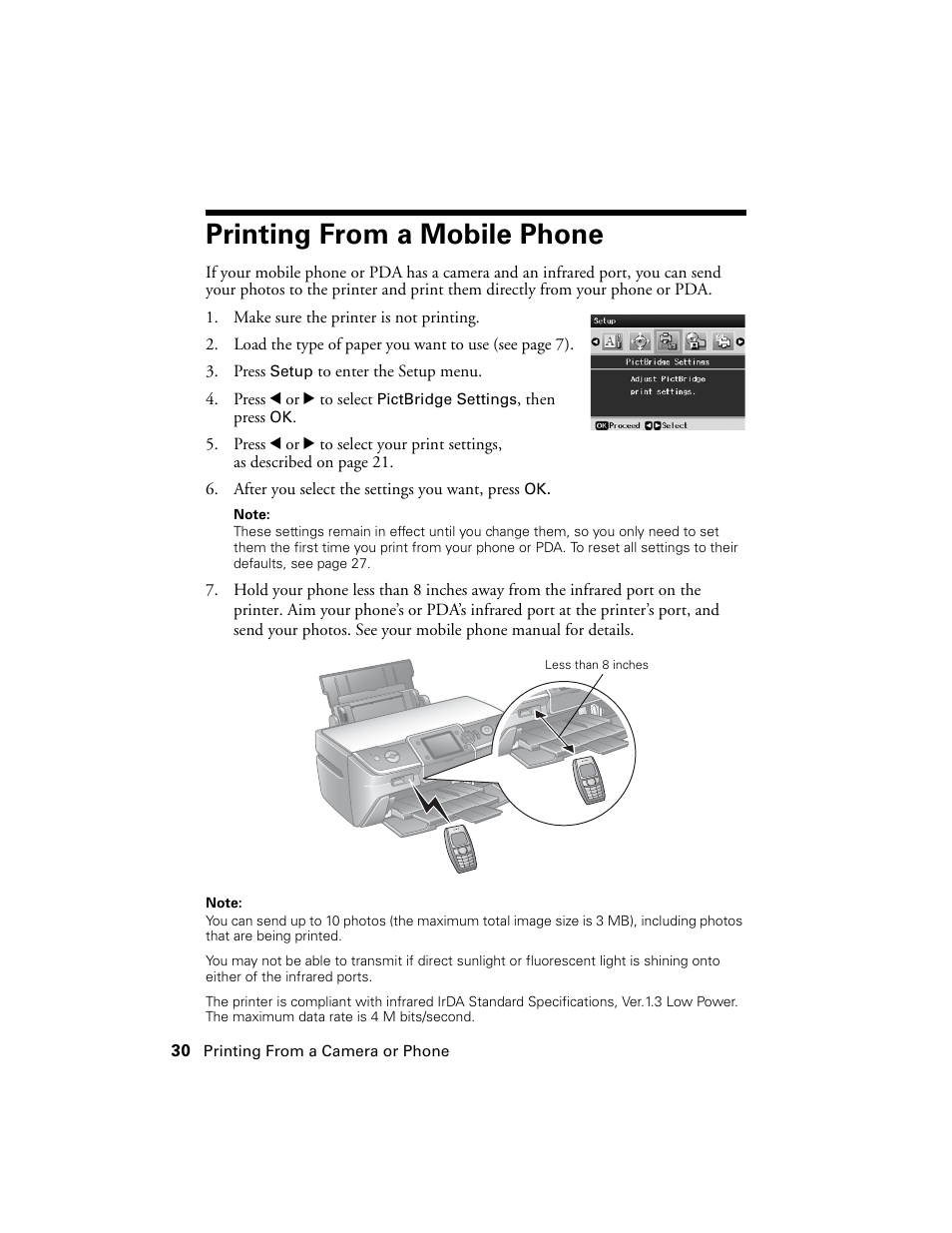 Printing from a mobile phone | Epson R380 User Manual | Page 30 / 72