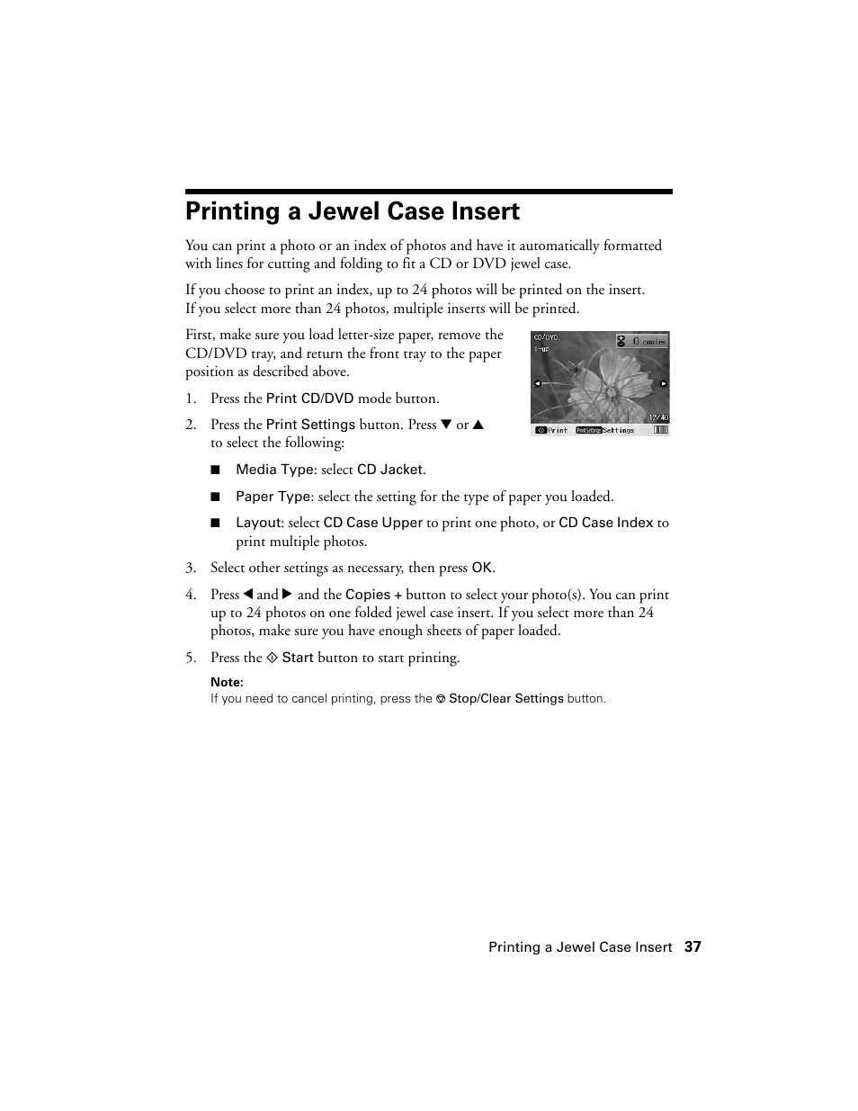 Printing a jewel case insert | Epson R380 User Manual | Page 37 / 72