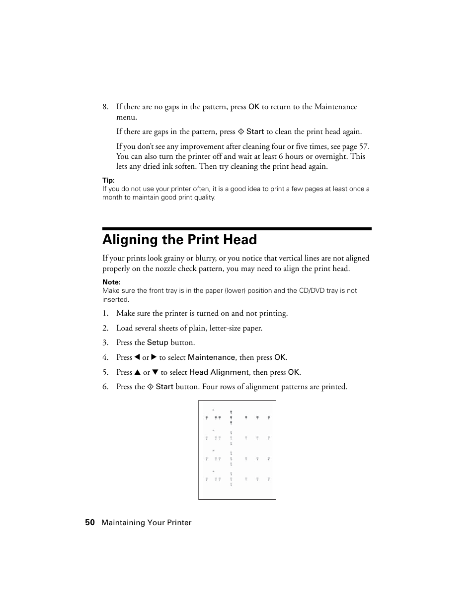 Aligning the print head | Epson R380 User Manual | Page 50 / 72