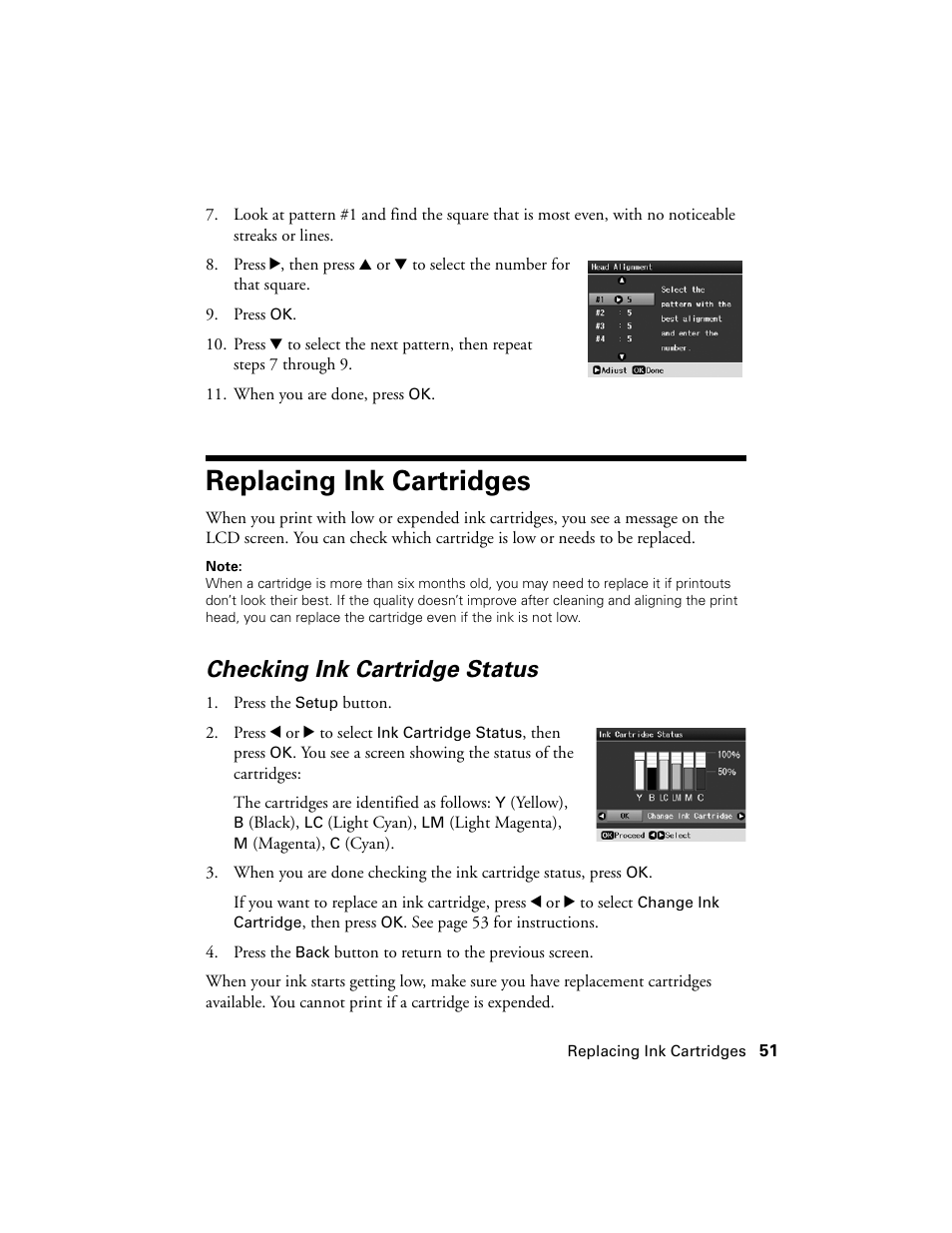 Replacing ink cartridges, Checking ink cartridge status | Epson R380 User Manual | Page 51 / 72