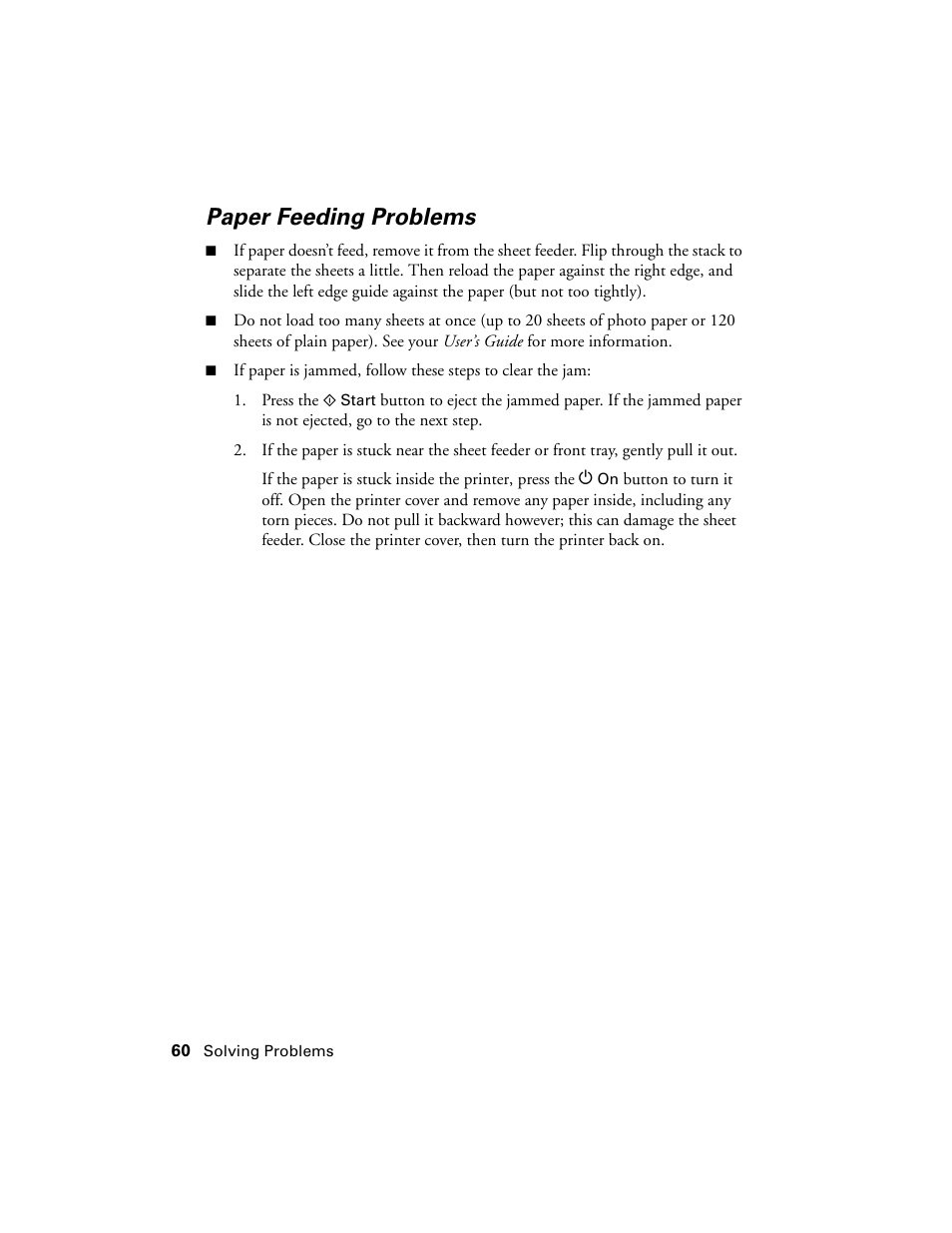 Paper feeding problems | Epson R380 User Manual | Page 60 / 72