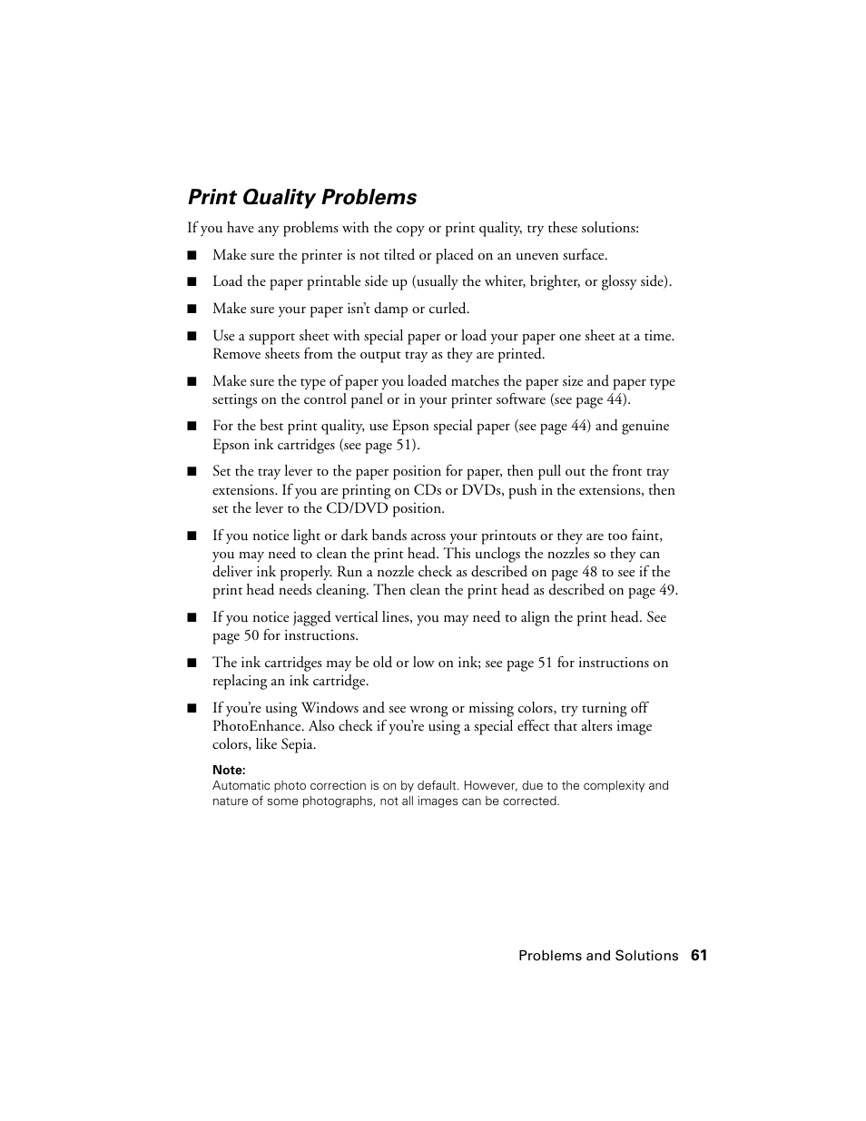 Print quality problems | Epson R380 User Manual | Page 61 / 72