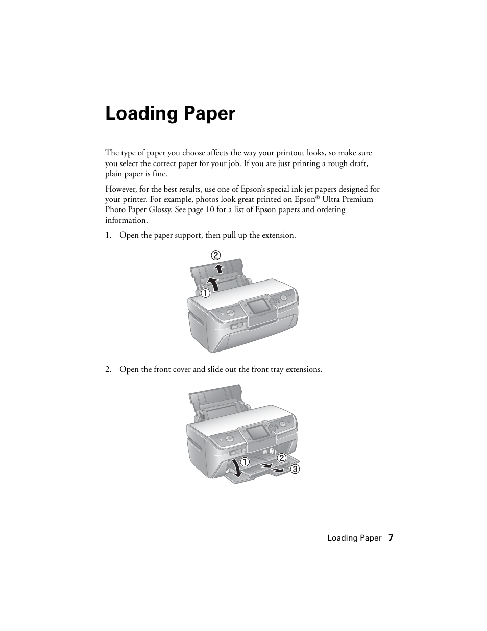 Loading paper | Epson R380 User Manual | Page 7 / 72