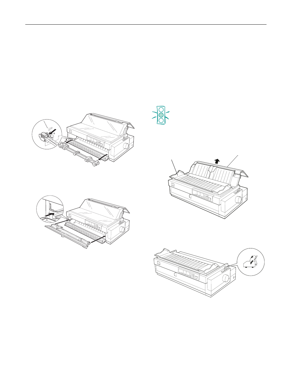 Removing the front push tractor, Using the rear push tractor, Loading paper onto the rear push tractor | Epson lq-2080 | Epson 220 User Manual | Page 15 / 28