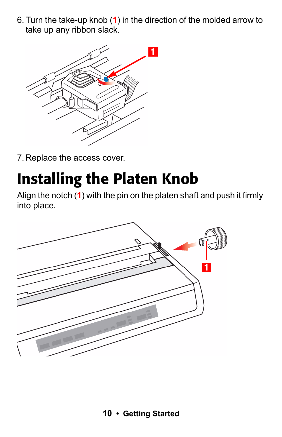 Installing the platen knob | Epson 188 User Manual | Page 10 / 86