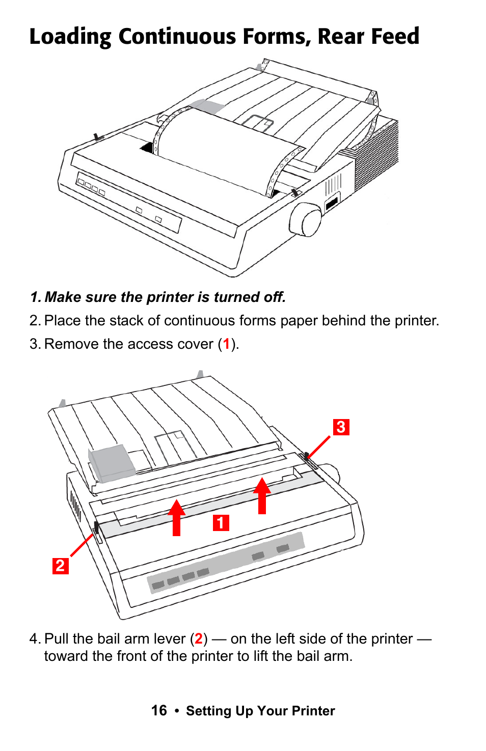 Loading continuous forms, rear feed | Epson 188 User Manual | Page 16 / 86