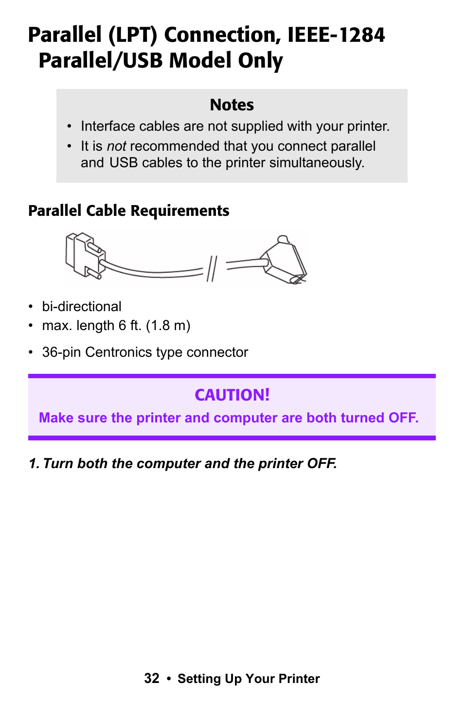 Parallel (lpt) connection, ieee1284 | Epson 188 User Manual | Page 32 / 86