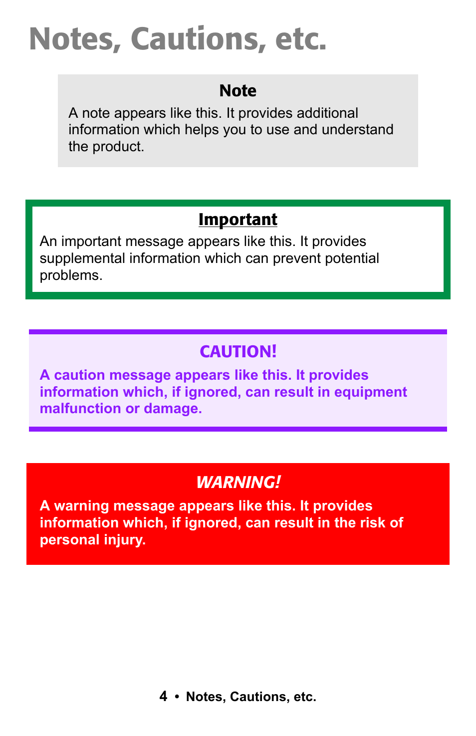 Notes, cautions, etc | Epson 188 User Manual | Page 4 / 86