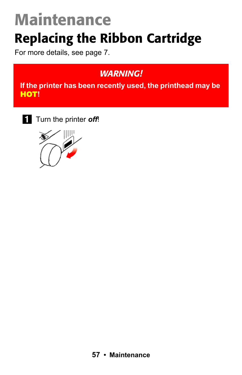 Maintenance, Replacing the ribbon cartridge | Epson 188 User Manual | Page 57 / 86