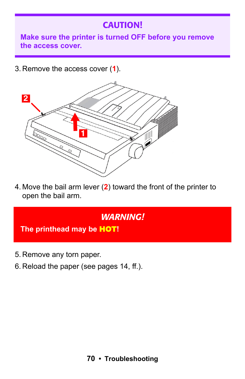 Caution, Warning | Epson 188 User Manual | Page 70 / 86