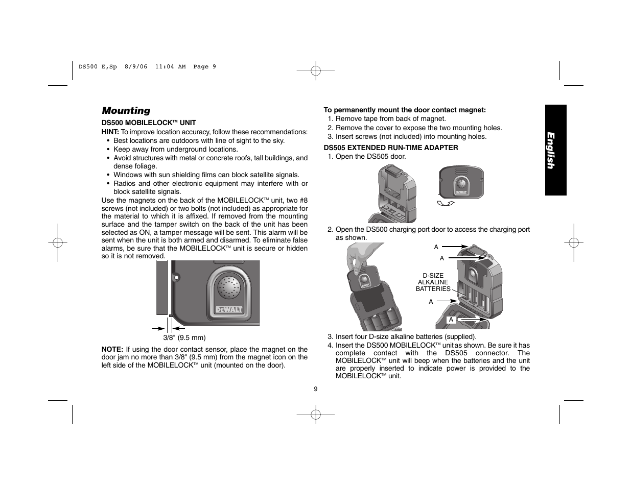 English, Mounting | Epson DS500 User Manual | Page 11 / 40