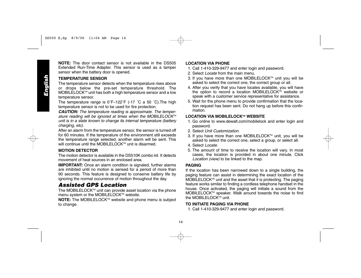 English, Assisted gps location | Epson DS500 User Manual | Page 16 / 40