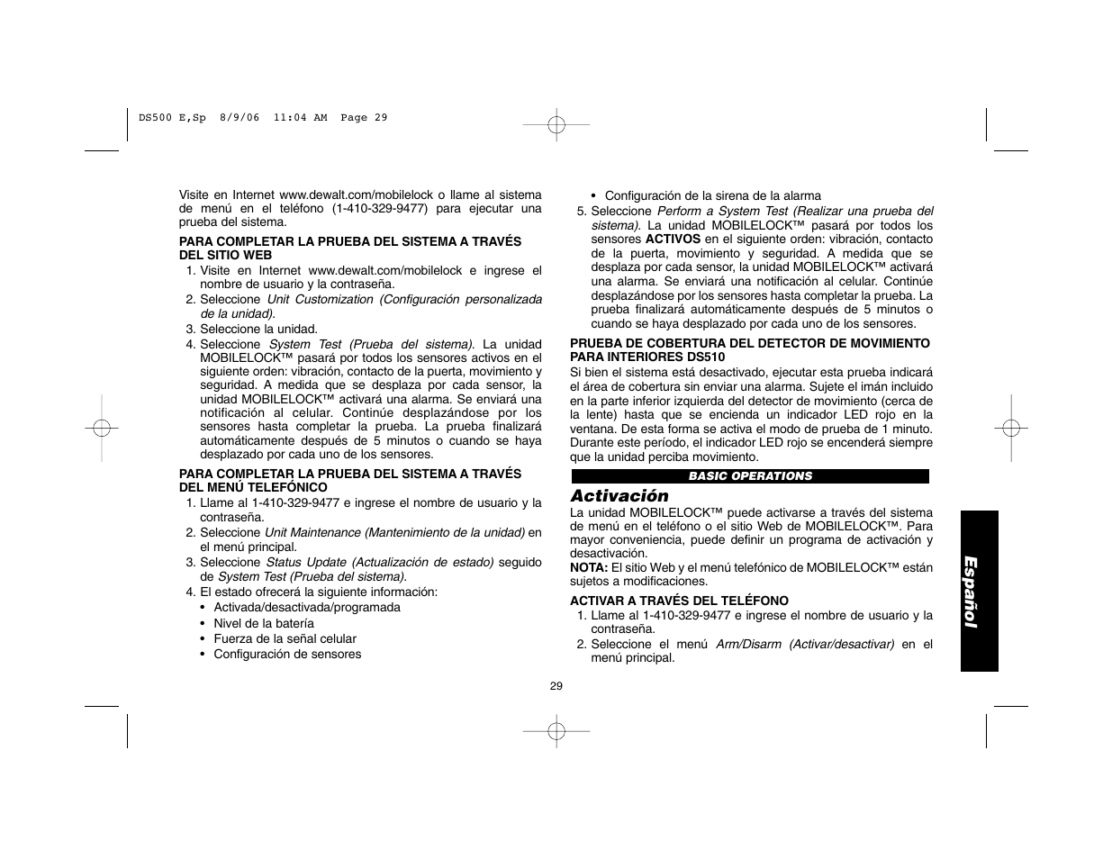 Español, Activación | Epson DS500 User Manual | Page 31 / 40