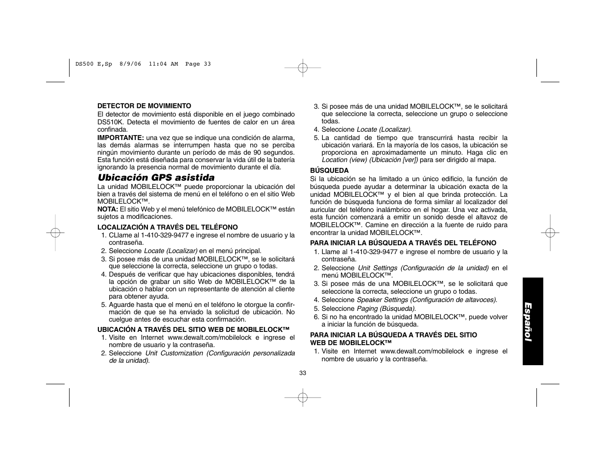 Español, Ubicación gps asistida | Epson DS500 User Manual | Page 35 / 40