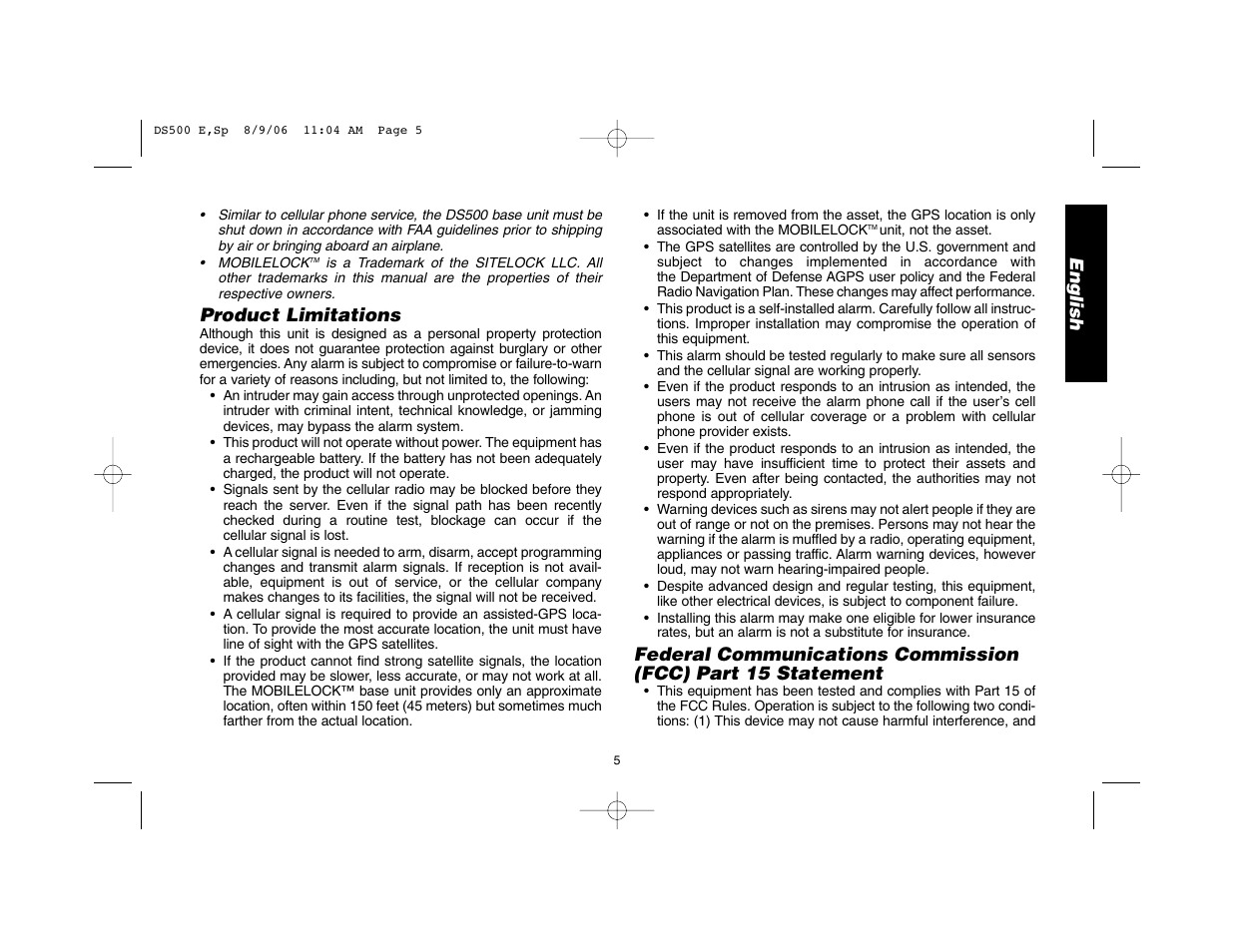 English, Product limitations | Epson DS500 User Manual | Page 7 / 40