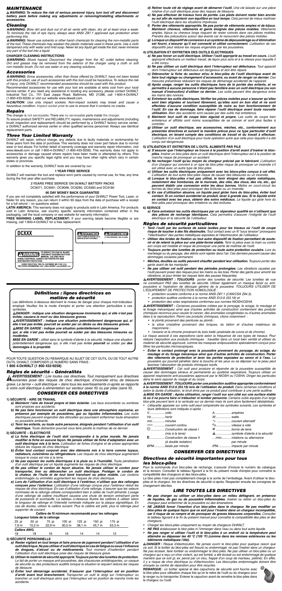 Règles de sécurité – généralités, Conserver ces directives, Maintenance | Cleaning, Accessories, Repairs, Three year limited warranty, Règles de sécurité particulières, Lire toutes les directives | Epson DC830 User Manual | Page 3 / 7