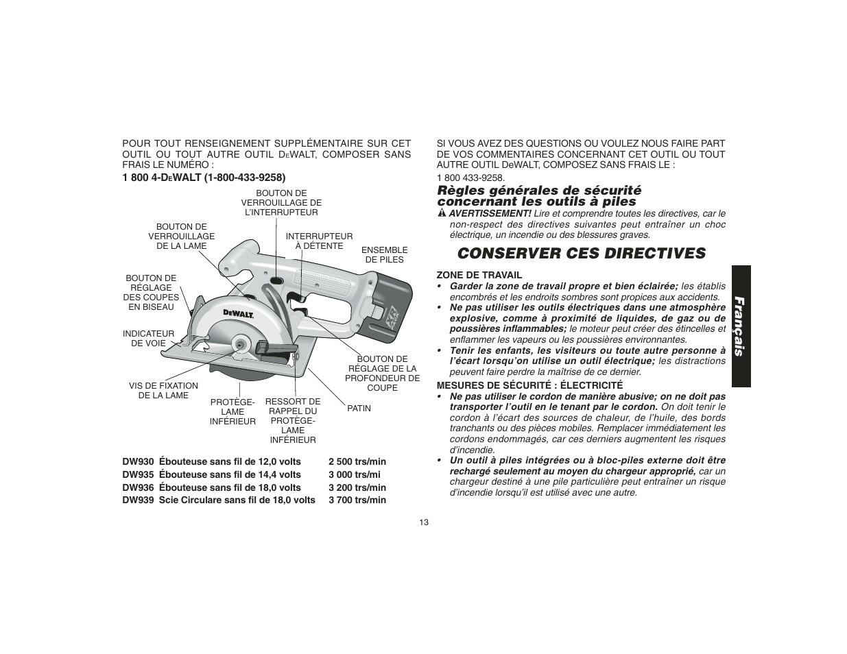 Conserver ces directives, Français | Epson DW935 User Manual | Page 15 / 46