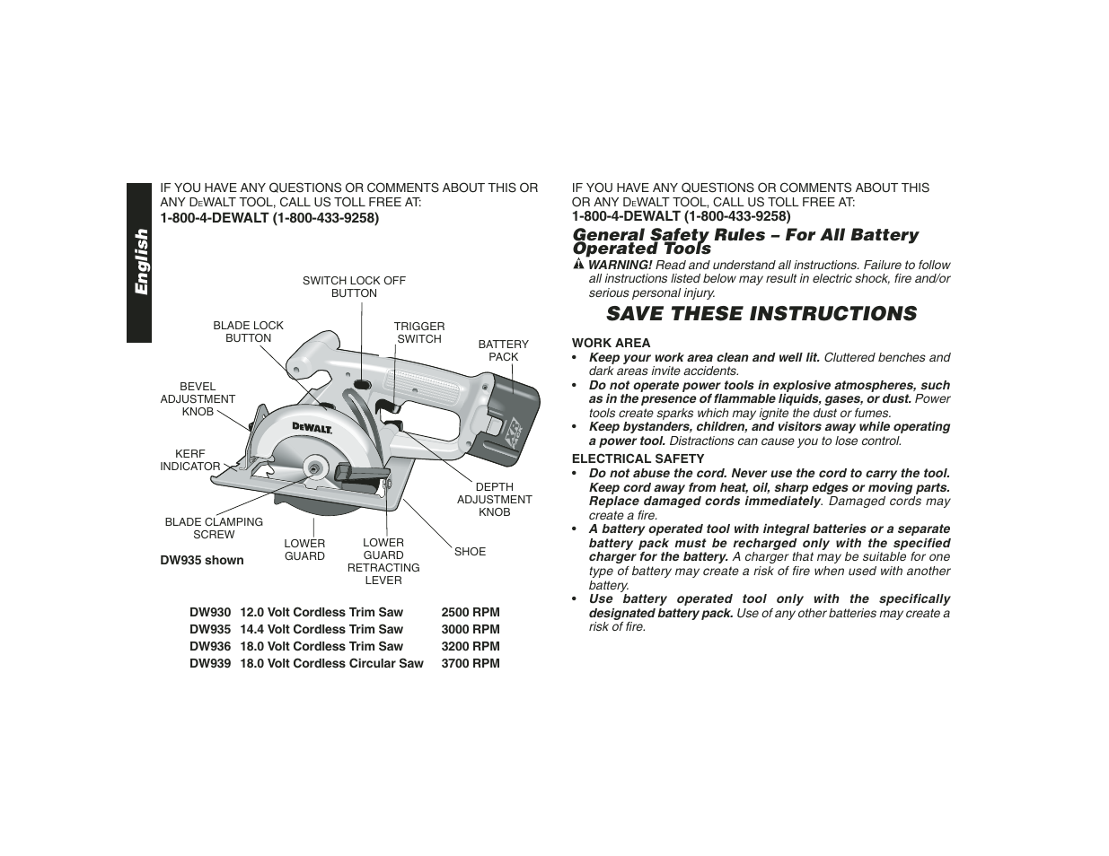 Save these instructions, English | Epson DW935 User Manual | Page 2 / 46