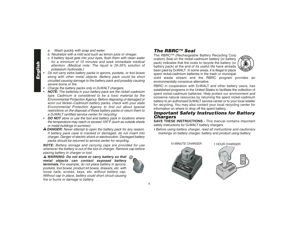 The rbrc™ seal, Important safety instructions for battery chargers, English | Epson DW935 User Manual | Page 6 / 46