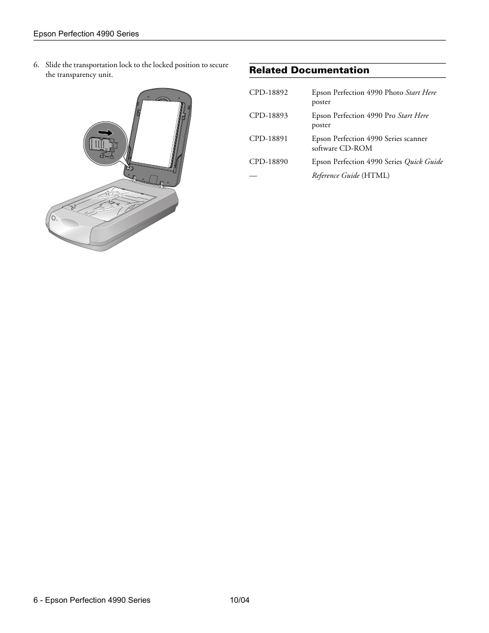 Related documentation | Epson Perfection 4990 Series User Manual | Page 6 / 6