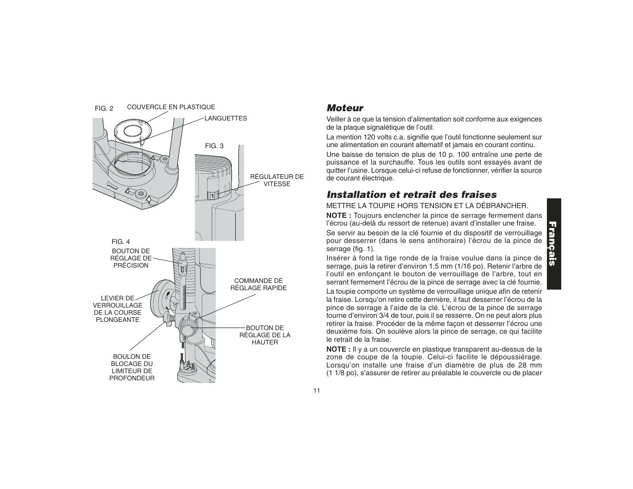 Moteur, Installation et retrait des fraises, Français | Epson DW621 User Manual | Page 14 / 28