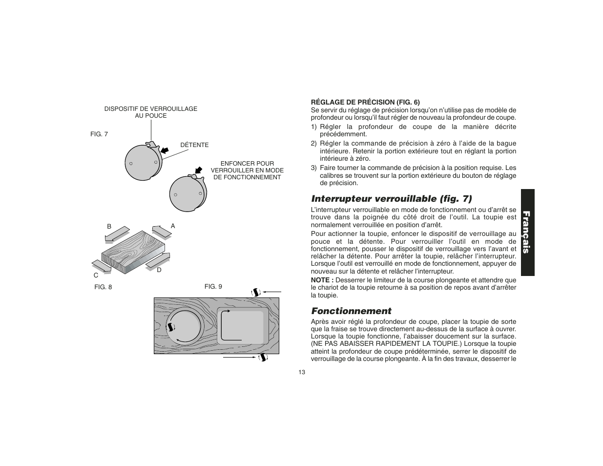 Interrupteur verrouillable (fig. 7), Fonctionnement, Français | Epson DW621 User Manual | Page 16 / 28