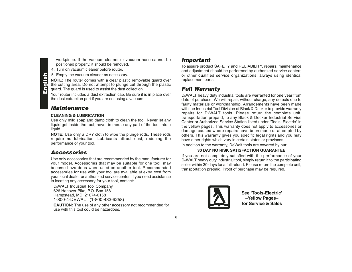 Maintenance, Accessories, Important | Full warranty, English | Epson DW621 User Manual | Page 9 / 28