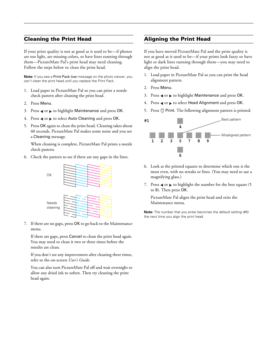 Cleaning the print head, Aligning the print head | Epson PM 200 User Manual | Page 9 / 10