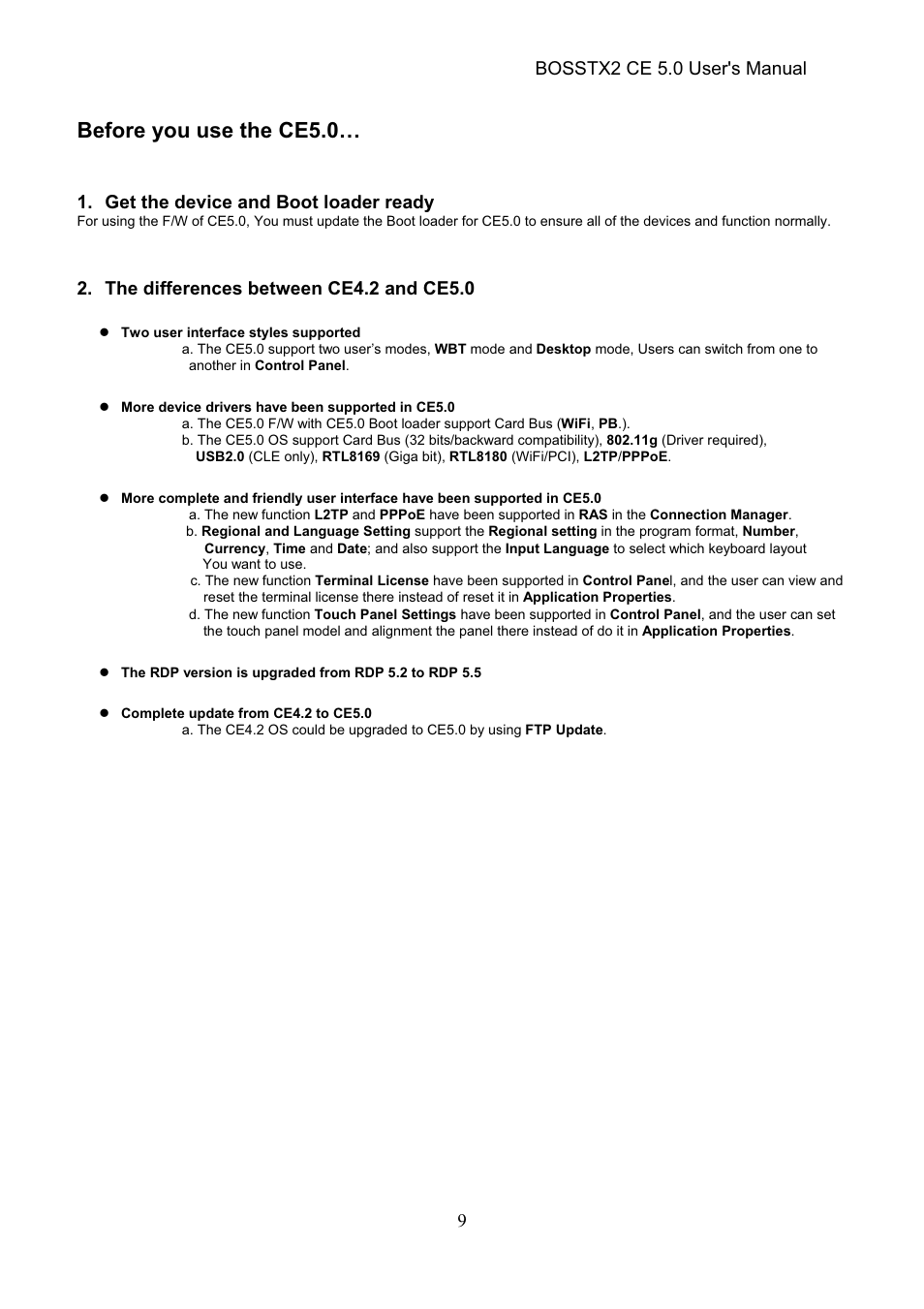 Before you use the ce5.0, Get the device and boot loader ready, The differences between ce4.2 and ce5.0 | Bosstx2 ce 5.0 user's manual | Epson Windows-Based Terminal BOSSTX2 CE 5.0 User Manual | Page 14 / 88