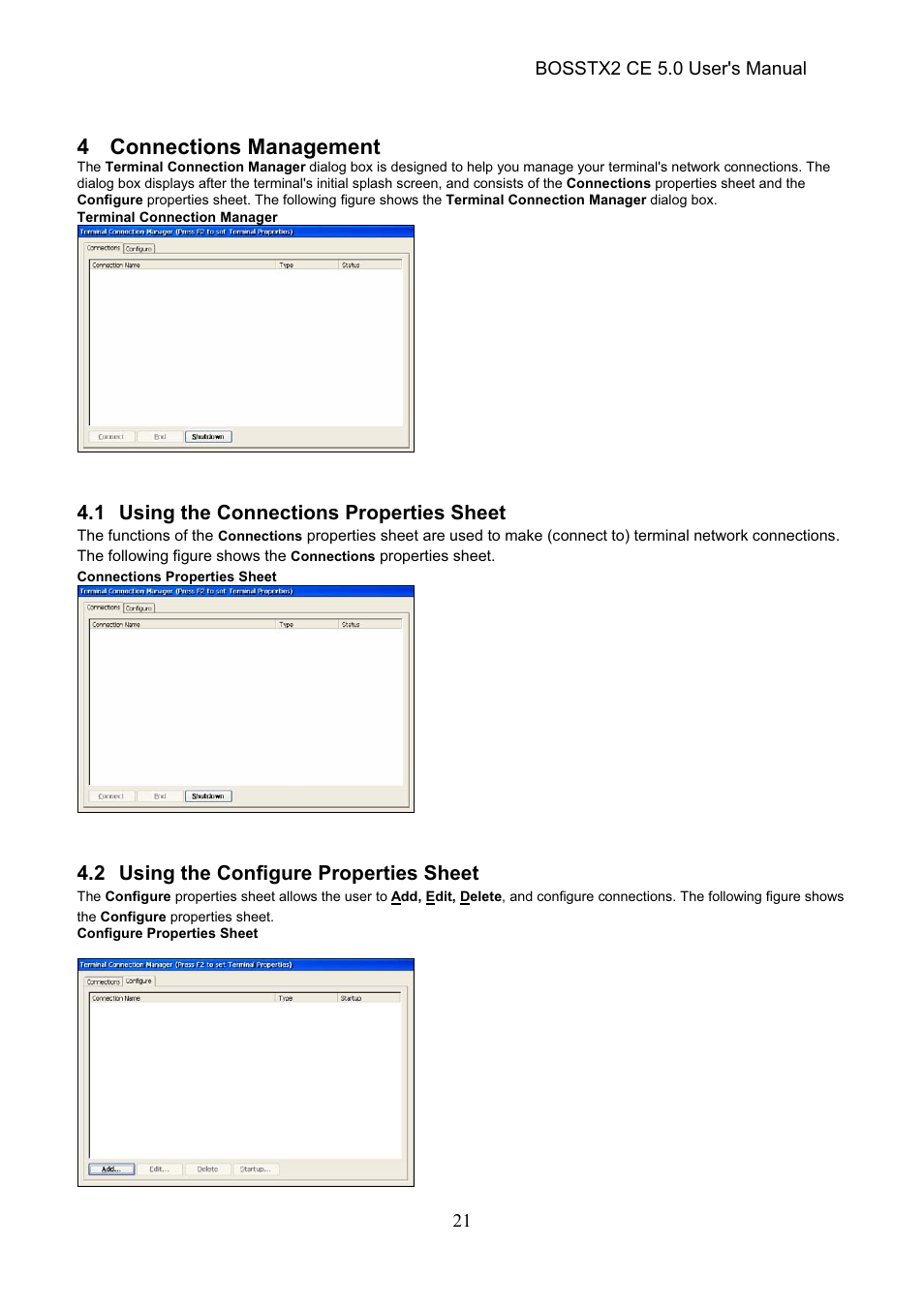 4 connections management | Epson Windows-Based Terminal BOSSTX2 CE 5.0 User Manual | Page 26 / 88