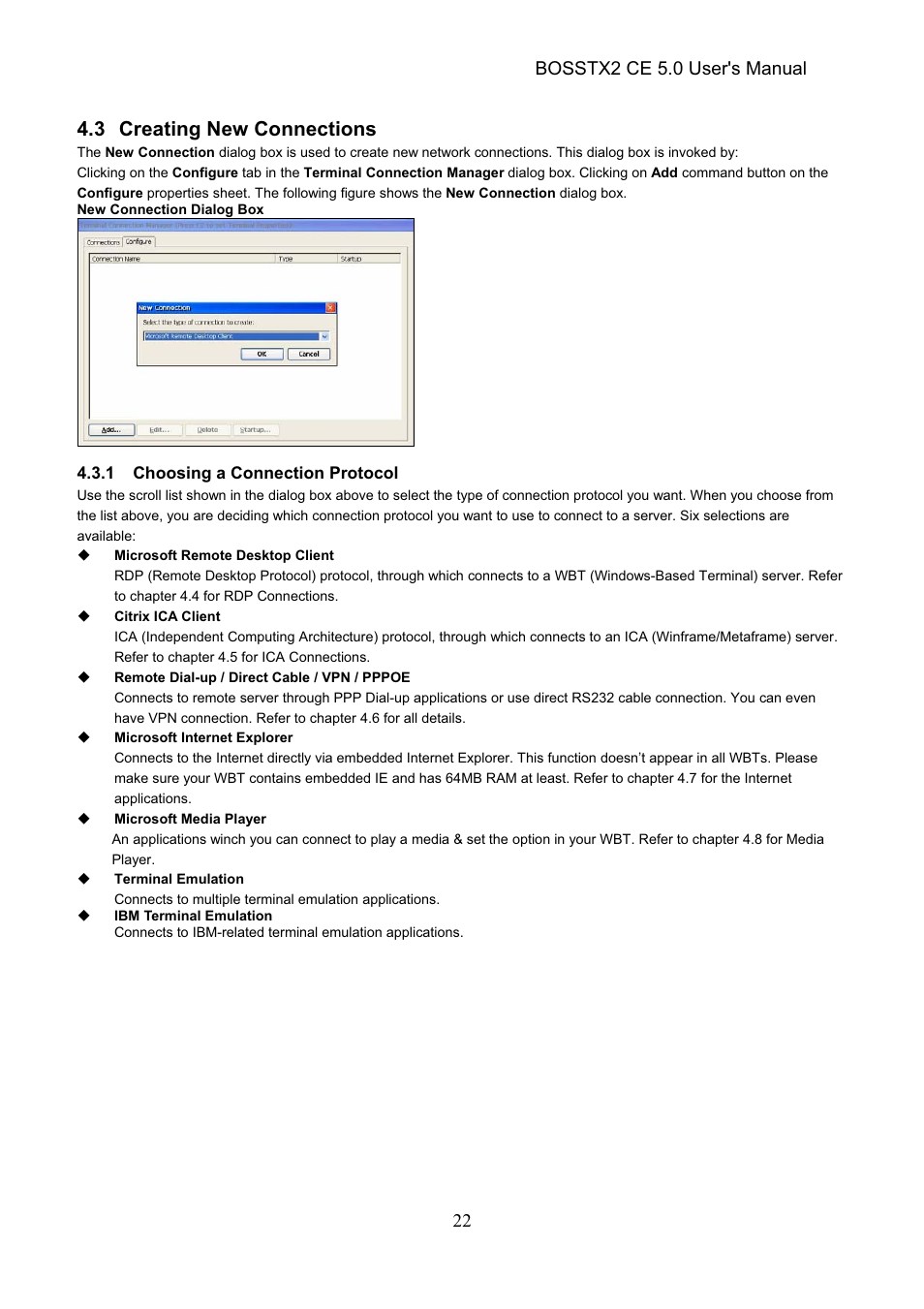 3 creating new connections, Bosstx2 ce 5.0 user's manual | Epson Windows-Based Terminal BOSSTX2 CE 5.0 User Manual | Page 27 / 88