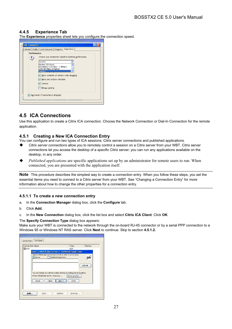 5 ica connections, Bosstx2 ce 5.0 user's manual | Epson Windows-Based Terminal BOSSTX2 CE 5.0 User Manual | Page 32 / 88