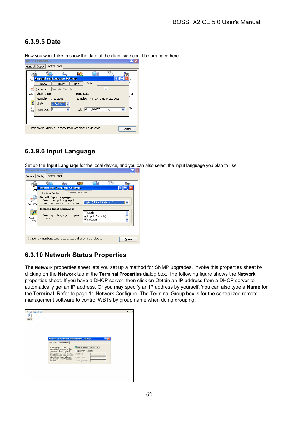 5 date, 6 input language, 10 network status properties | Epson Windows-Based Terminal BOSSTX2 CE 5.0 User Manual | Page 67 / 88