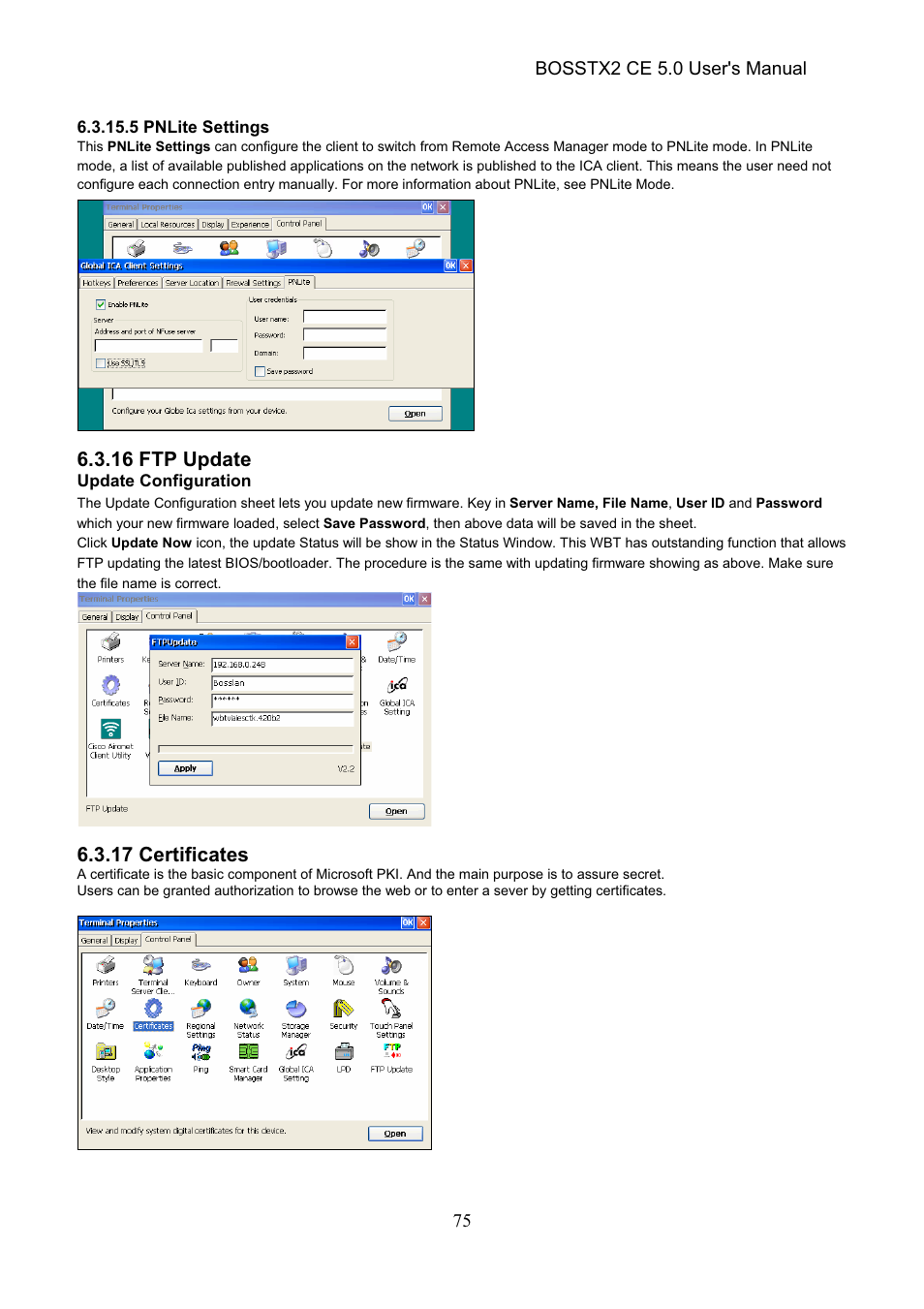 16 ftp update, 17 certificates | Epson Windows-Based Terminal BOSSTX2 CE 5.0 User Manual | Page 80 / 88