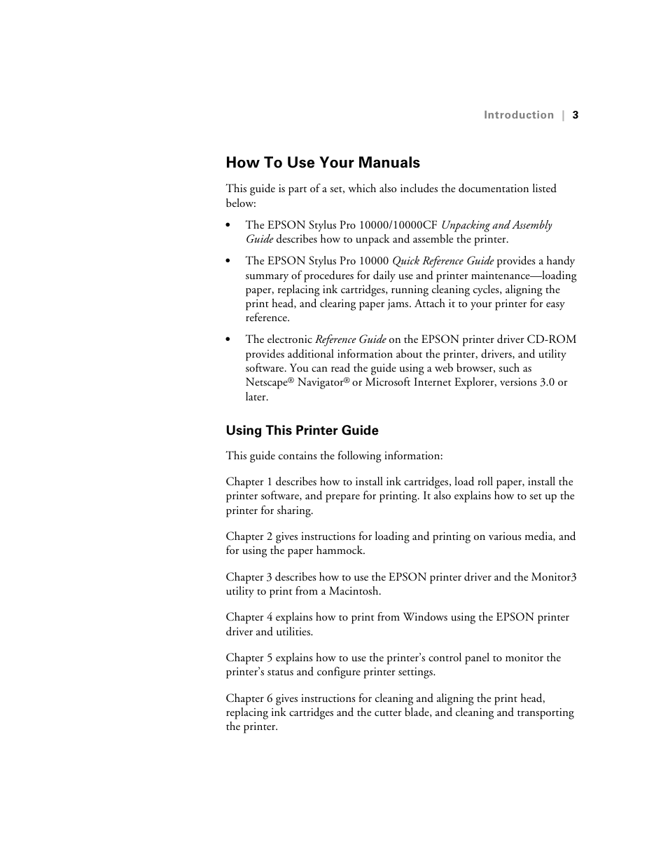 How to use your manuals, Using this printer guide, Using this printer | Epson StylusPro10000 User Manual | Page 11 / 168