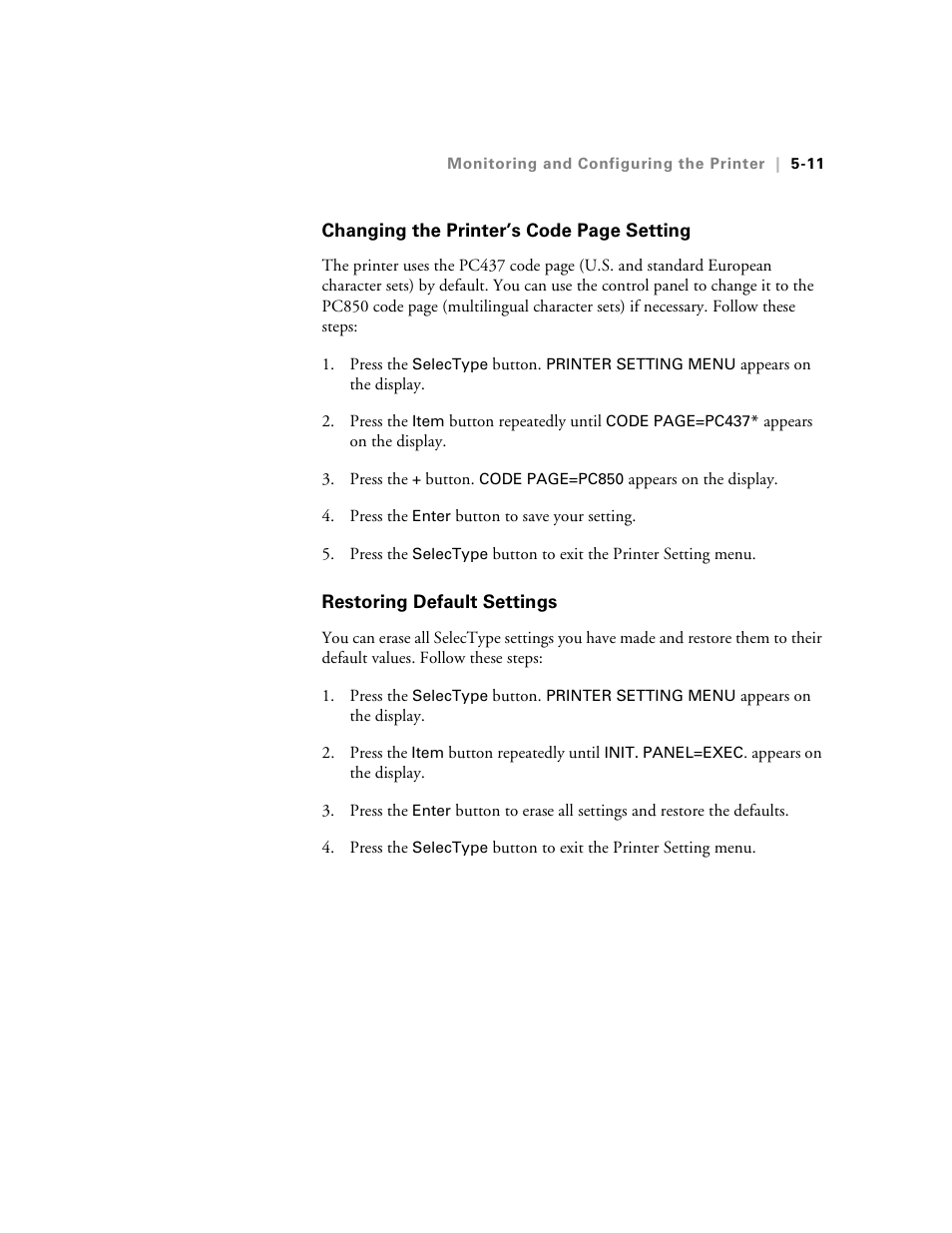 Restoring default settings | Epson StylusPro10000 User Manual | Page 115 / 168