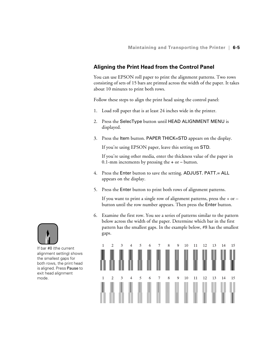 Aligning the print head from the control panel, Aligning the print head from the control panel -5 | Epson StylusPro10000 User Manual | Page 121 / 168