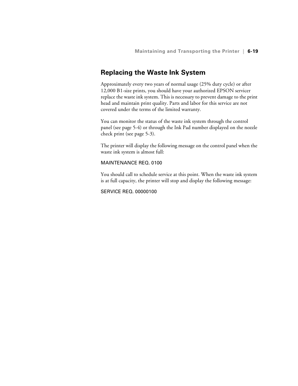 Replacing the waste ink system, Replacing the waste ink system -19 | Epson StylusPro10000 User Manual | Page 135 / 168