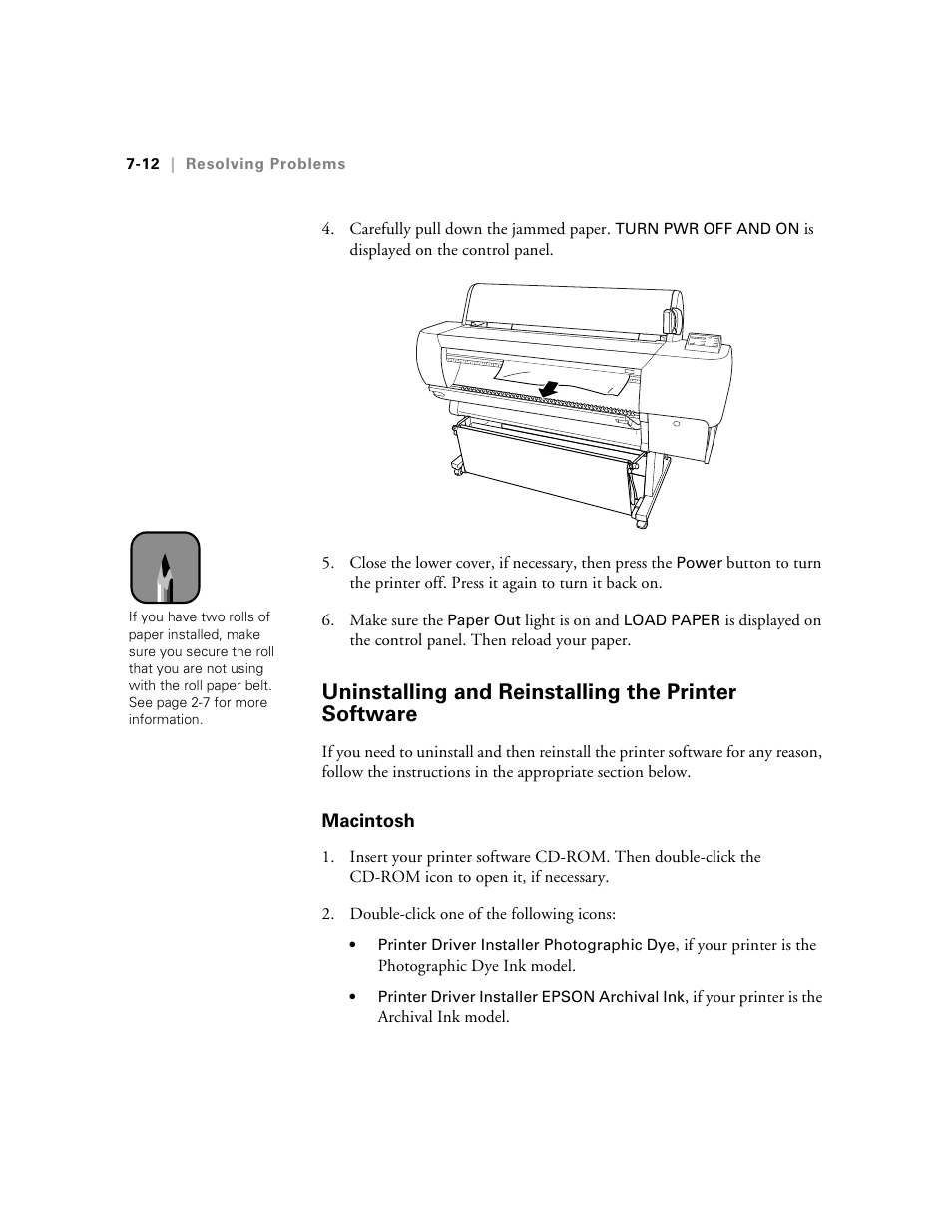 Uninstalling and reinstalling the printer software, Macintosh, Macintosh -12 | Epson StylusPro10000 User Manual | Page 148 / 168