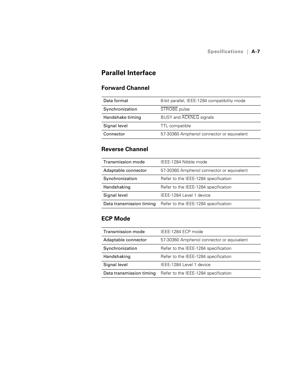 Parallel interface, Forward channel, Reverse channel | Ecp mode | Epson StylusPro10000 User Manual | Page 157 / 168