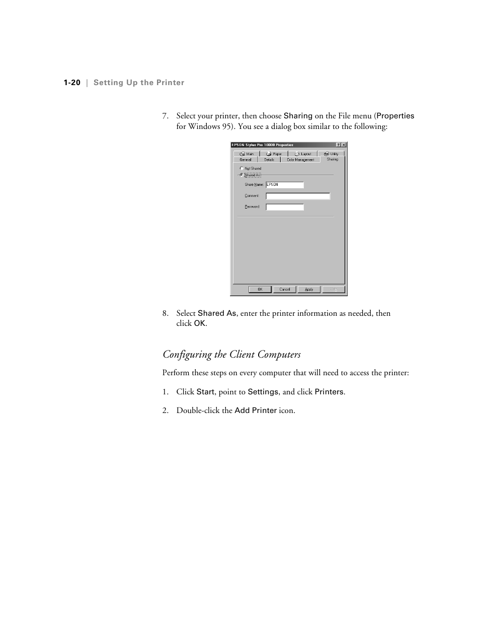 Configuring the client computers | Epson StylusPro10000 User Manual | Page 38 / 168