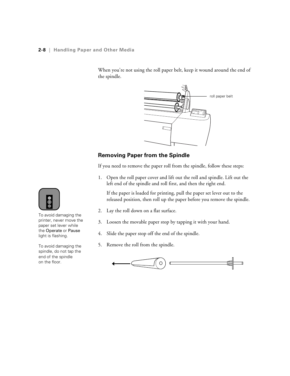 Removing paper from the spindle, Removing paper from the spindle -8 | Epson StylusPro10000 User Manual | Page 54 / 168