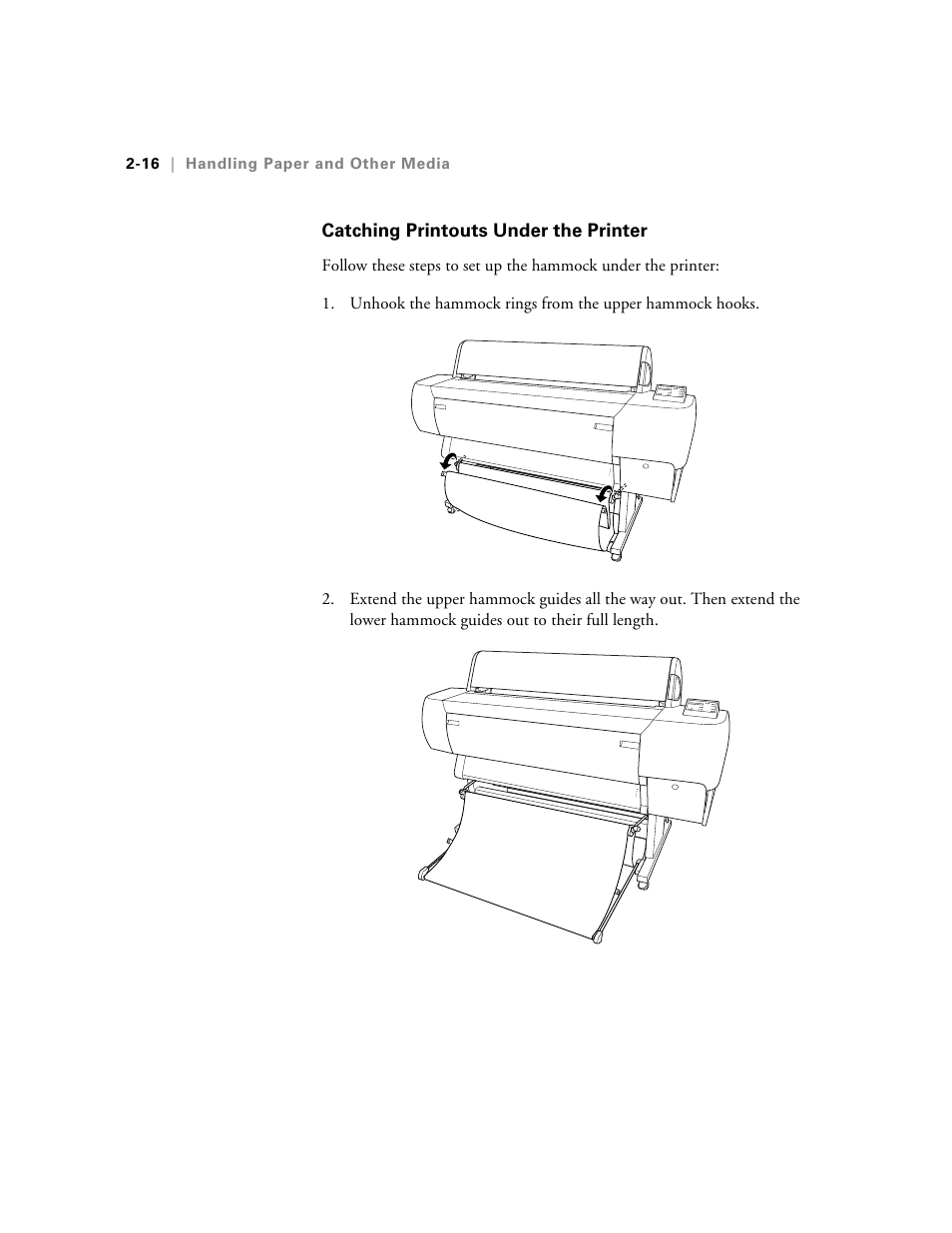 Catching printouts under the printer, Catching printouts under the printer -16 | Epson StylusPro10000 User Manual | Page 62 / 168