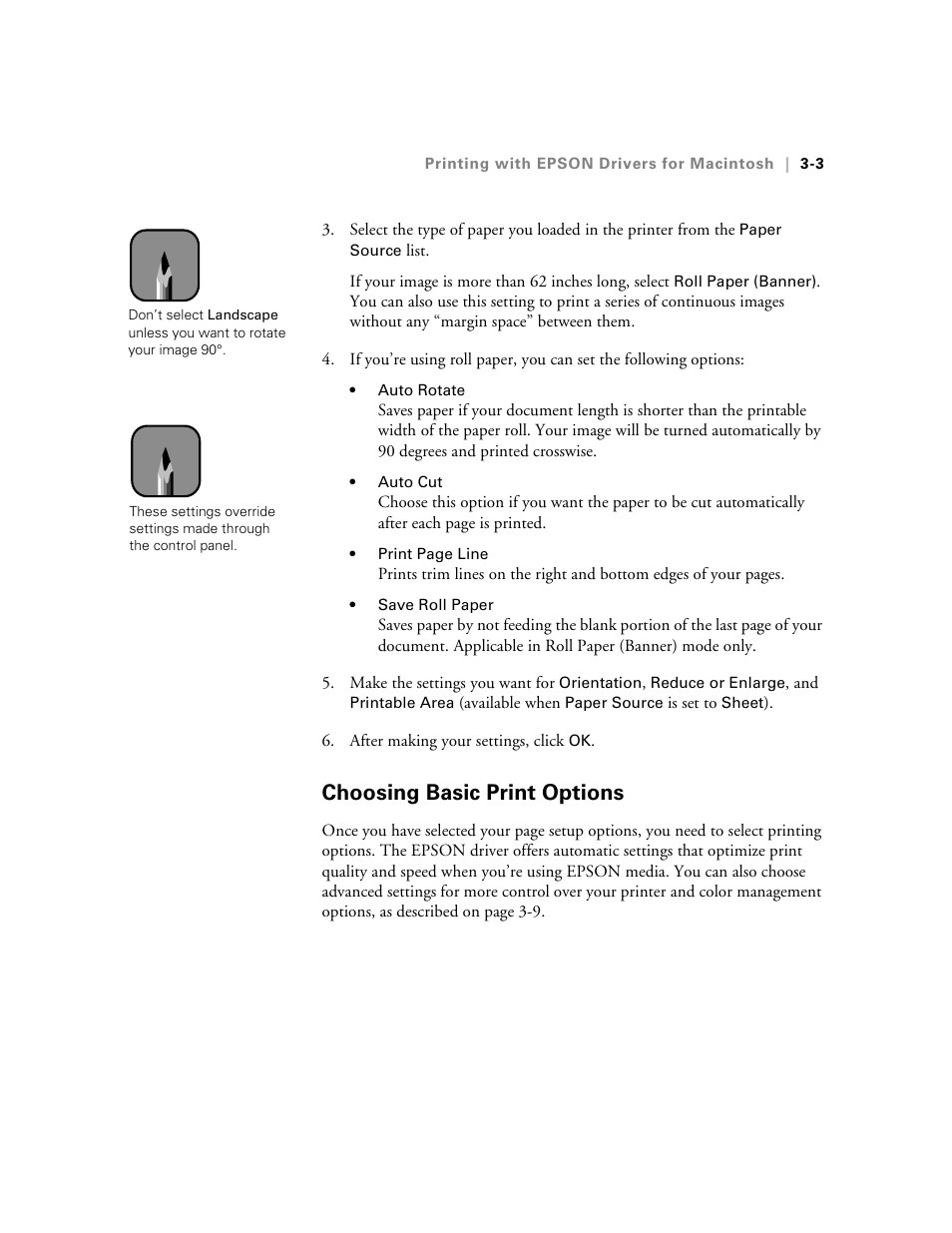 Choosing basic print options, Choosing basic print options -3 | Epson StylusPro10000 User Manual | Page 69 / 168